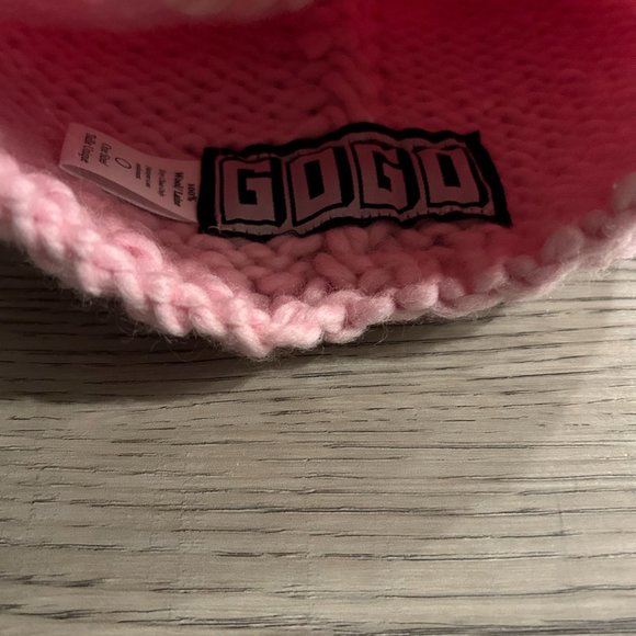 New GOGO Sweaters Pink Heart Toque Beanie Hat w/ Pom Pom — Strawberry/Snow